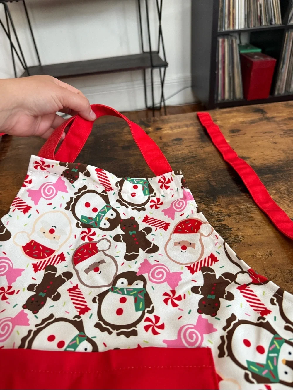 Pillowfort Kids Apron with Teal Logo Tag and Pink Accents Christmas
